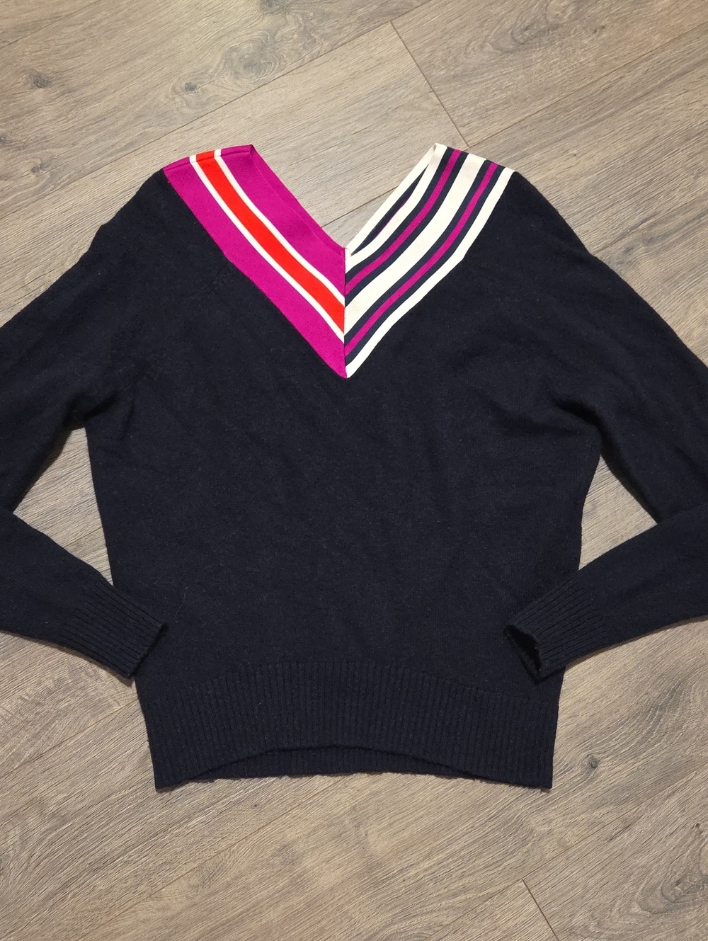 Sandro Nepeta Wool Blend Striped V-neck Sweater